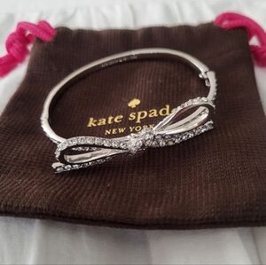 Vintage Kate Spade Skinny Mini Silver Pave Bow Bangle With Pave Crystals + Bag